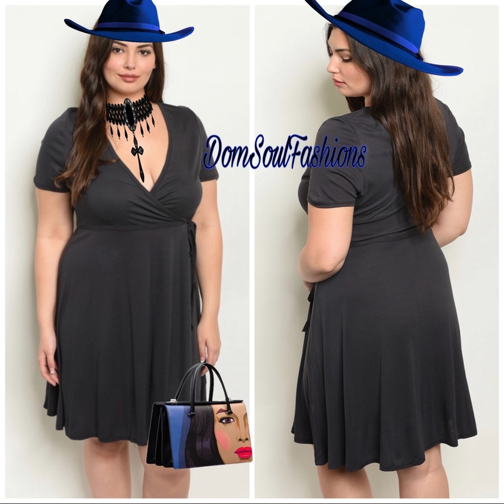 1x 2x Womens Gray Plus Size Charcoal Skater Loose fit short knee length Dress